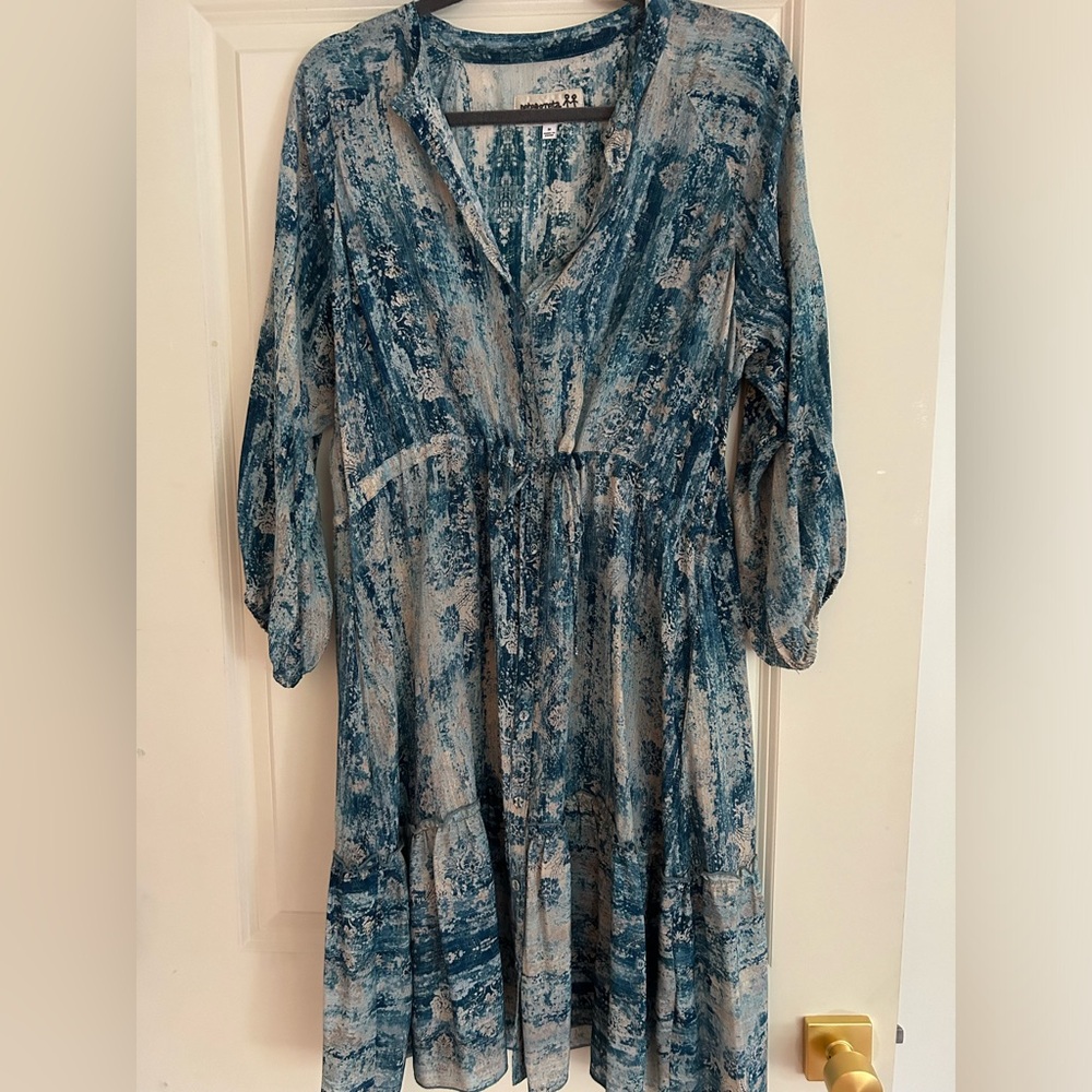 Johnny Was Teal and Cream Mini Dress